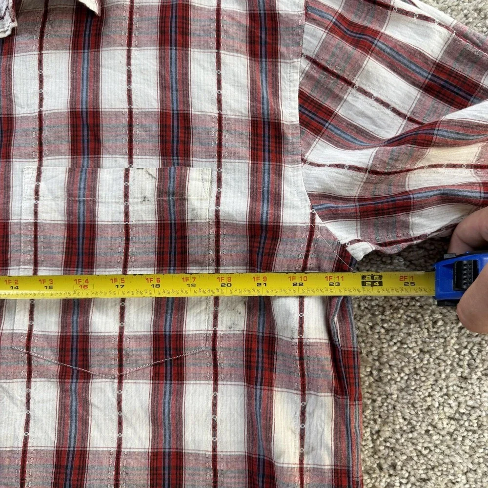 Vintage Red Plaid Shirt Mens Large Long Sleeve Button Up Lightweight Cotton
